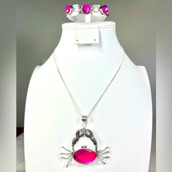 Pink 🔥 Fire Topaz 925 Large Crab Pendant & Bracelet - Picture 1 of 9